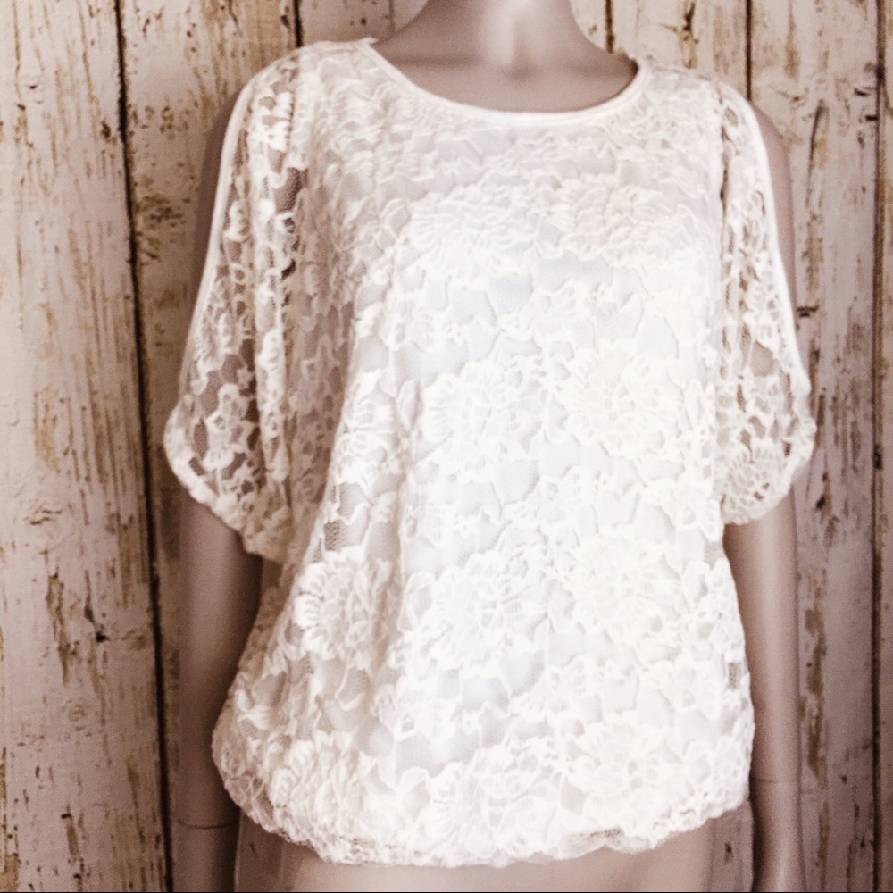 White Lace Blouse Size L . (Juniors)NWT. - Picture 2 of 8